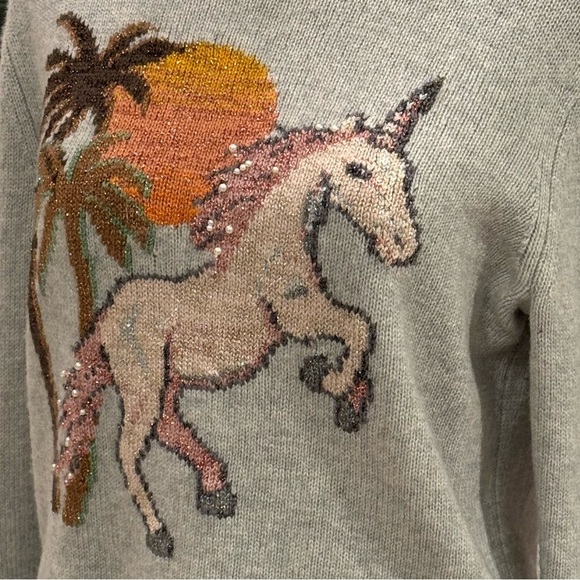 Coach Uni Intarsia Gray Wool & Cashmere Blend Crew Neck Sweater with Unicorn EUC - Picture 9 of 11